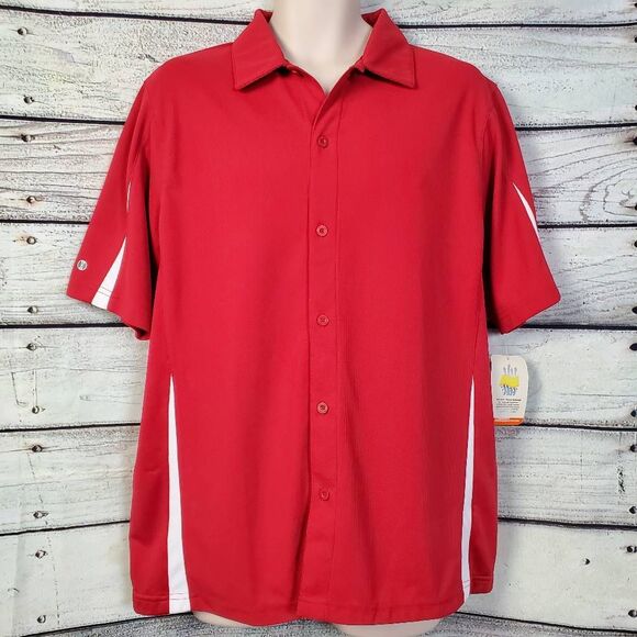 Holloway Momentum Short Sleeve Button-Up Shirt Men’s Medium Red New - Picture 1 of 8
